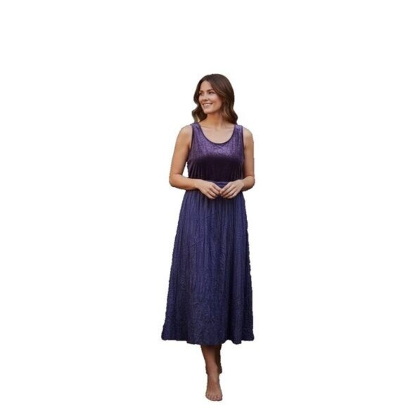 Whimsigoth Purple Dress XL 16/18 vtg Babydoll Velvet Crushed Taffeta Fairycore - Picture 1 of 13